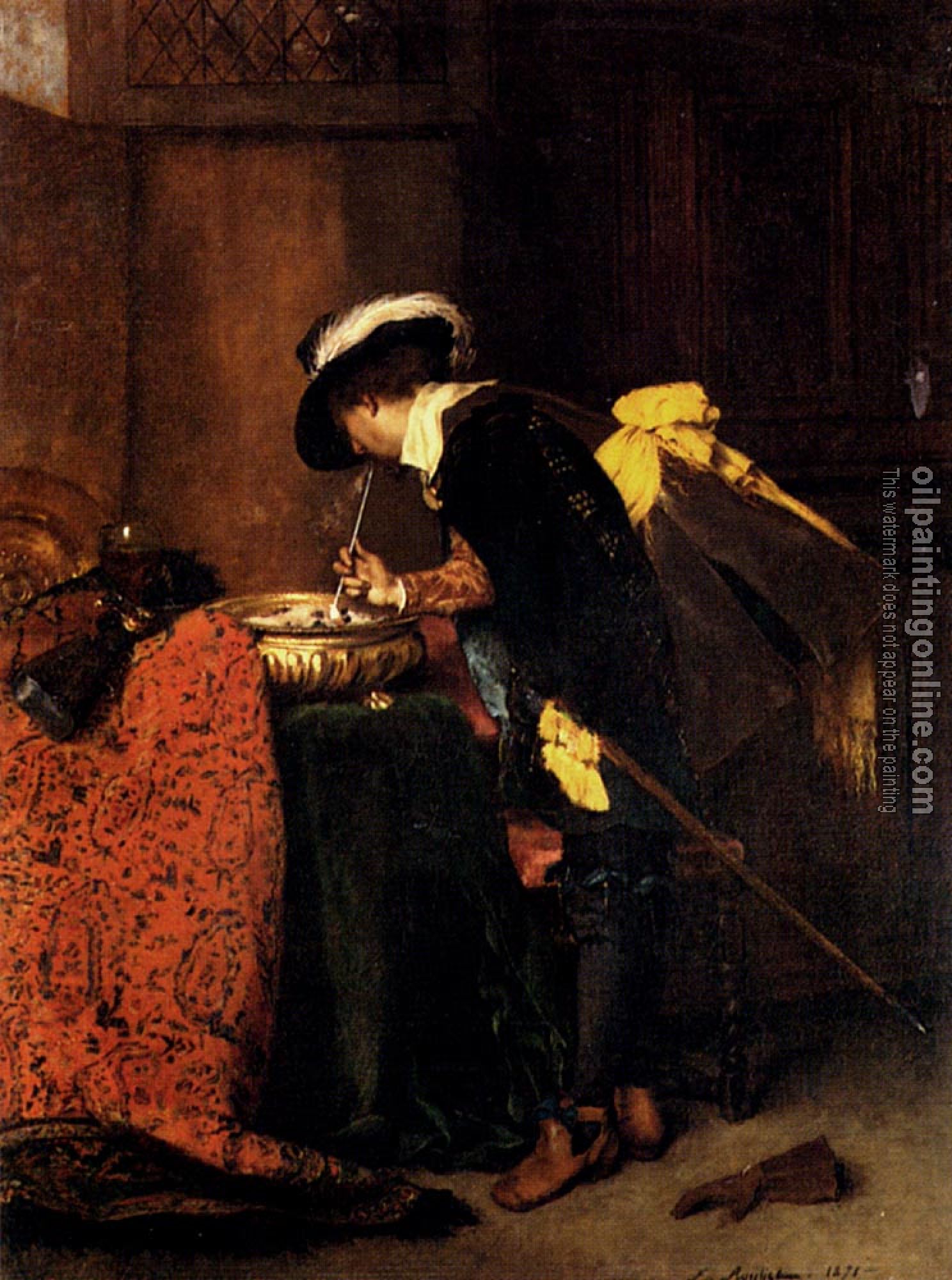 Ferdinand Roybet - A Cavalier Lighting A Pipe